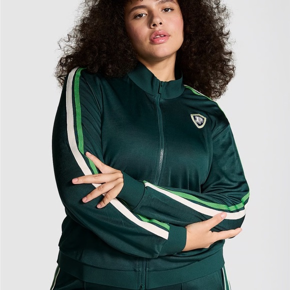 Pink Victoria’s Secret Track Jacket Long Sleeve Zip Sporty Lightweight Green XXL - Picture 1 of 13